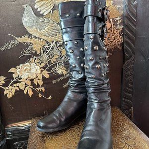 Stuart Weitzman Black Studded Motorcycle Boot Size 6